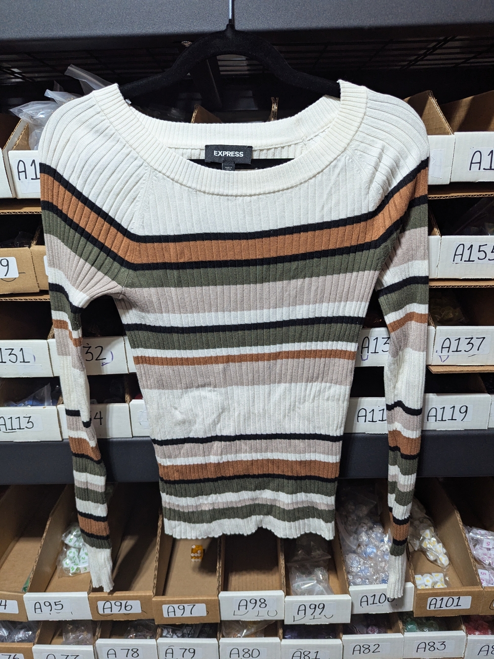 Express Women's Striped Ribbed Sweater - Cream, Olive, Tan, Black SP